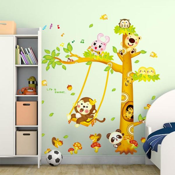

wall stickers [shijuekongjian] monkey swings diy animal tree decals for kids room baby bedroom nursery home decoration
