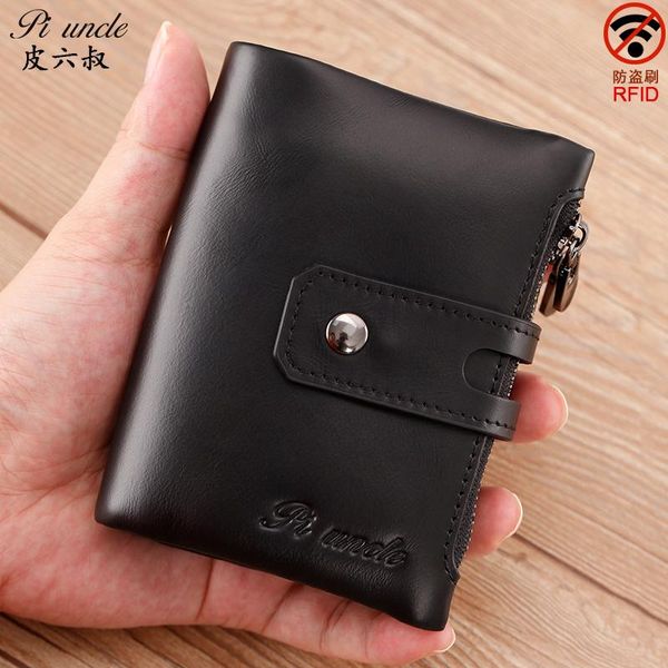 

casual men's short wallet men genuine leather clutch wallets purses first layer real multi-card bit retro card holder, Red;black