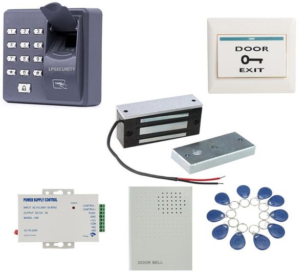 

60kg 12v wooden gate door electric magnetic lock fingerprint rfid reader access control system kit with 10 tags