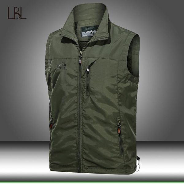 

sleeveless vest men summer breathable waistcoat jacket men's outdoor fishing hiking pography male zipper clothing vests, Black;white