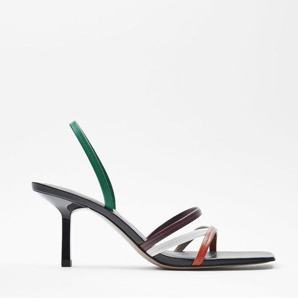 

thin strap color matching women sandals women's shoes heel square head heels, Black