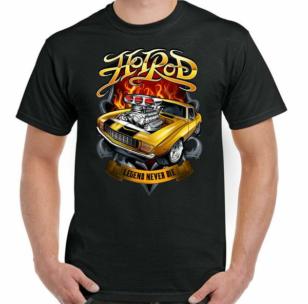 

rod t-shirt legend never die classic mens fan car motor parts design, White;black
