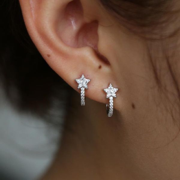 

stud 2021 fashion factory wholesale j shape micro pave cz star earring cute girl party christmas gift charm jewelry, Golden;silver