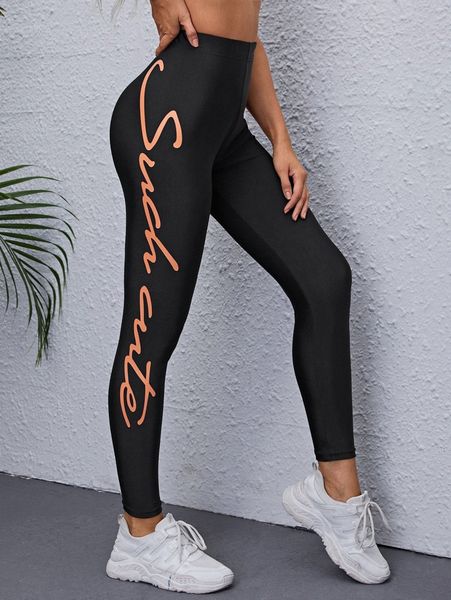 

letter graphic leggings r7qg#, Black