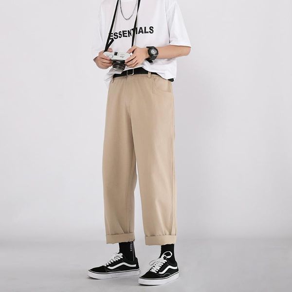 

men's pants summer thin cotton casual fashion black khaki wide-leg men streetwear loose straight mens trousers s-2xl