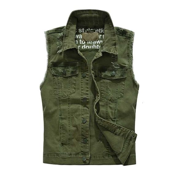 

jackets army green men ripped sleeveless jacket with tassel casual slimming denim jeans vest korean style cotton waistcoat, Black;brown