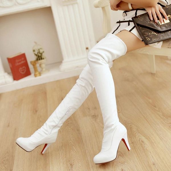 

blxqpyt fashion women long zapatos de mujer white black botas over knee high de couro heel .5cm femininas boots shoes k6-1