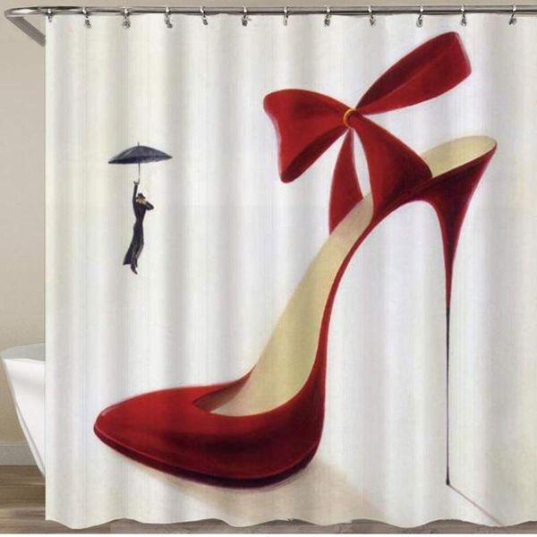 

shower curtains bathroom curtain fashion woman vintage red high heels with bowknot for girl umbrella polyester fabric