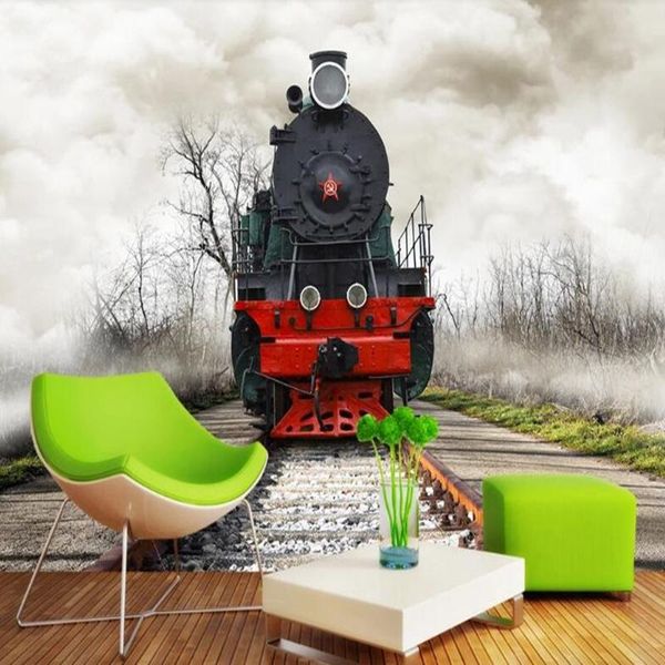 

wallpapers milofi custom 3d retro train large tv background wallpaper mural