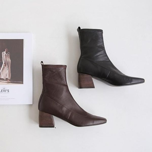 

ankle boots 2021 autumn and winter women's high-heeled elastic large size, Black