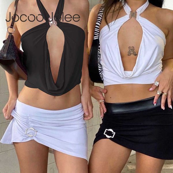 

jocoo jolee women summer hollow backless skinny tank solid strapless pleated high streetwear elegant party club vest 210619, White
