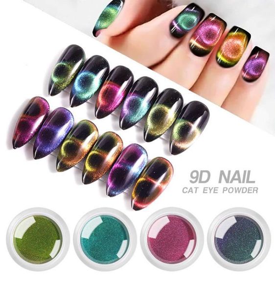 

0.2g/box 9d magic cat eye effect laser powder mirror pigment dust manicure tools magnet glitter diy nails art decoration1, Silver;gold