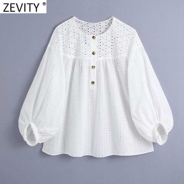 

zevity women lace crochet casual loose white blouse femme hollow out embroidery shirt chic lantern sleeve blusas ls9016 210603
