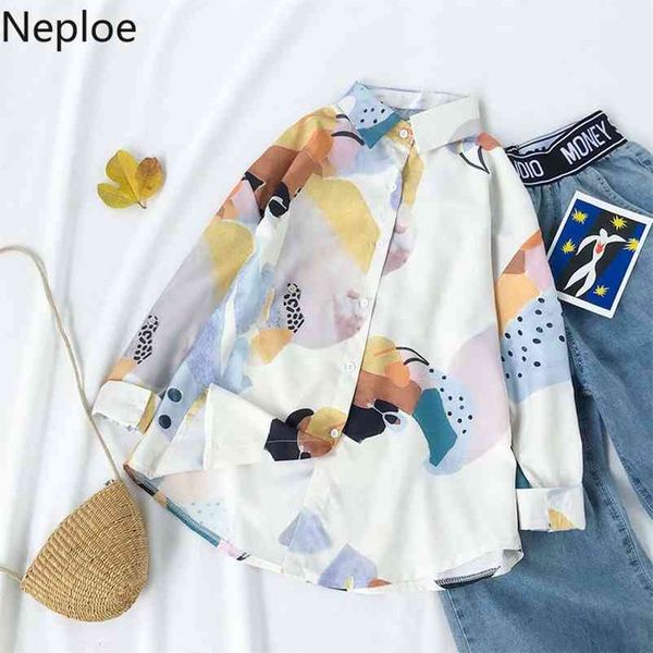 

turn down collar long sleeve print blouse women autumn spring loose retro single breast blusas fashion shirt 210422, White