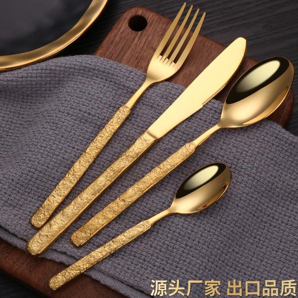 

platinum stone pattern 304 stainless steel cutlery luxury steak knife western tableware 4-piece and fork set dinnerware sets
