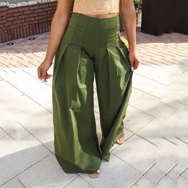 

women's pants & capris casual green wide legs long women trousers high waist 2021 summer african loose female elegant daily, Black;white