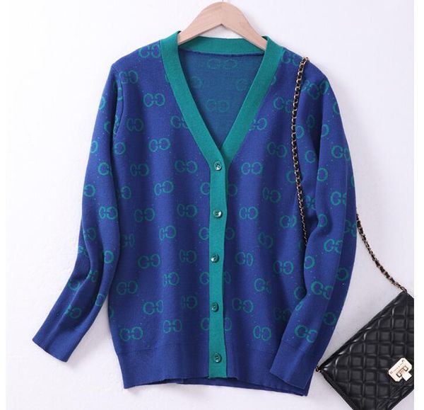 

knitted cardigan sweater double g letter tees jacquard temperament v-neck thin knit jacket, White;black