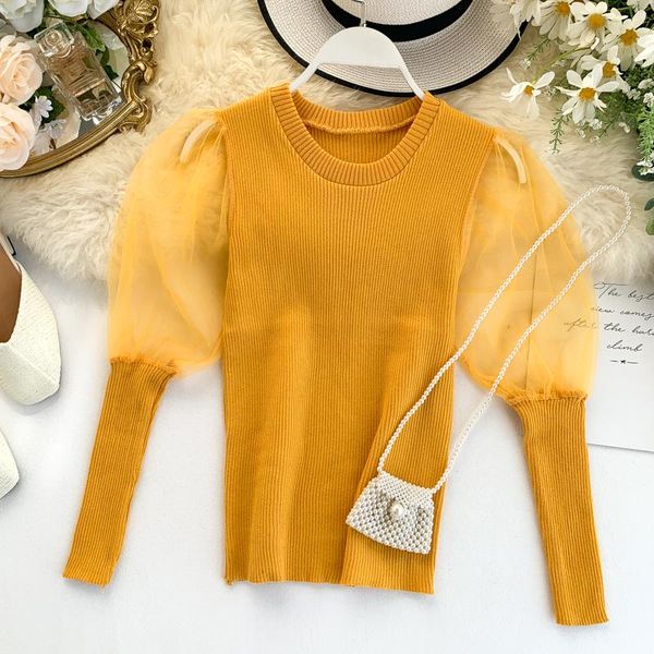 

women's sweaters korean casual shirts 2021 autumn long puff sleeve round collar shirt women solid color fashion clothing femme, White;black