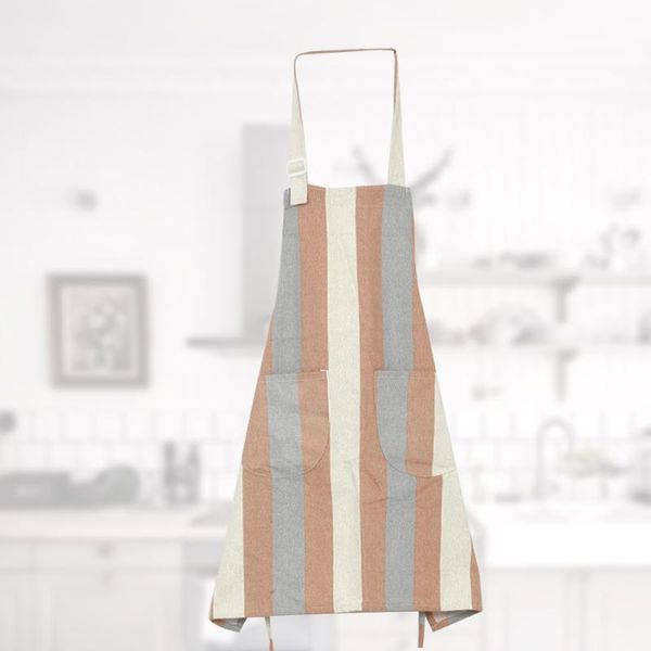 

aprons cotton household kitchen sleeveless half pocket cooking baking apron for man woman (stripe)