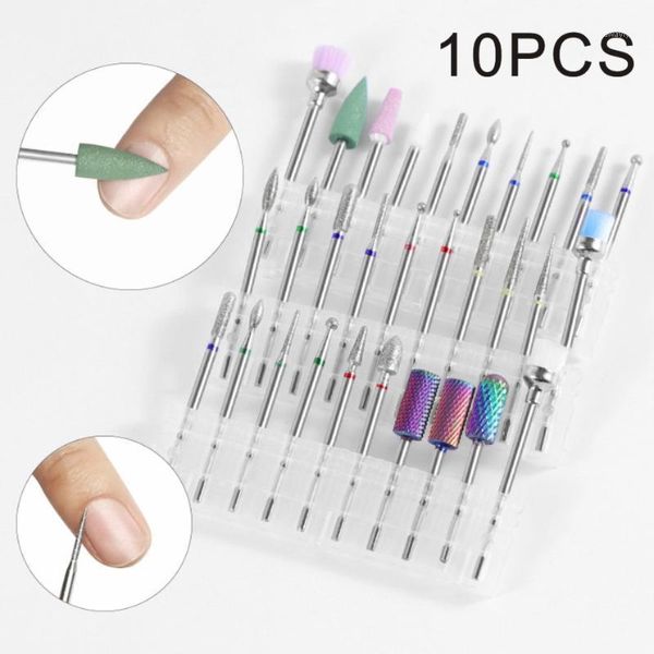 

10pcs alloy tungsten steel grinding cuticle clean nail drill bits set diamond head manicure pedicure art tools1, Silver