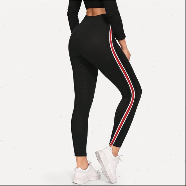 

splicing webbing leggins fitness gothic womens legging high elastic quality workout slim korean shei black pant