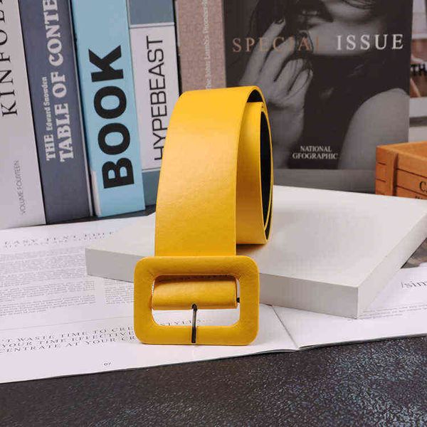 

3pc 2019 new fashion accessories casual female belt solid plastic head smooth buckle belt stylish candy color pu leather belt yellow w220309, Black;brown