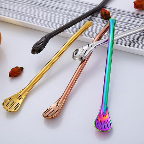 

pcs metal straw 304 stainless steel reusable drinking bubble tea yerba mate gourd bombilla filter spoon pipette straws