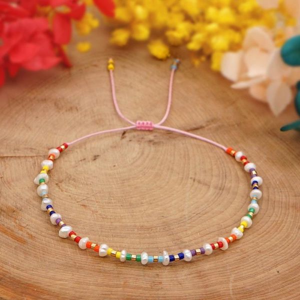 

beaded, strands charm bracelet natural freshwater pearl miyuki rice beads hand-woven rainbow beaded small bangles for women, Black