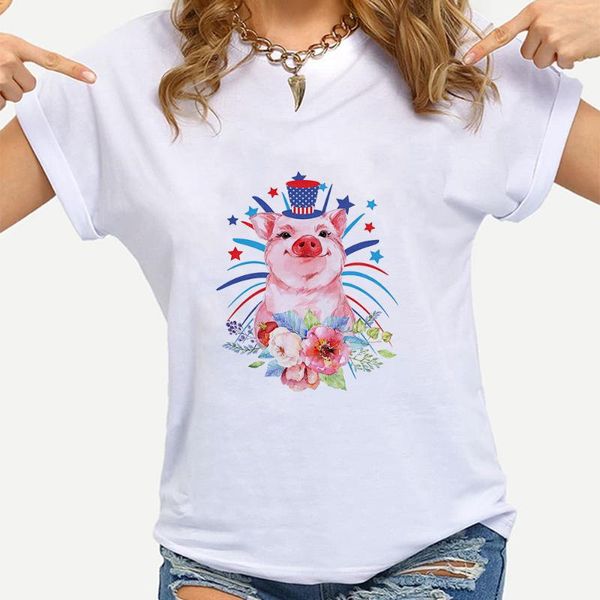 

women's t-shirt blue hat pig tshirt women pretty flowers shirt streetwear casual t young girl vogue summer clothes female, White