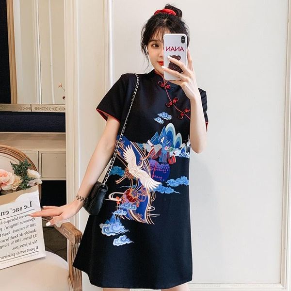 

female qipao mandarin collar short cheongsam vestidso elegant chinese dress print novelty satin evening party gown ff3073 ethnic clothing, Red