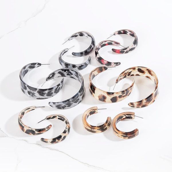

bohemian leopard hoop earrings open c shape retro tortoiseshell for women acetate oorbellen brinco jewelry charm, Golden