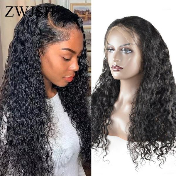

water wave lace front wig pre-plucked hairline remy hair frontal wigs for women curly human wigs1, Black;brown