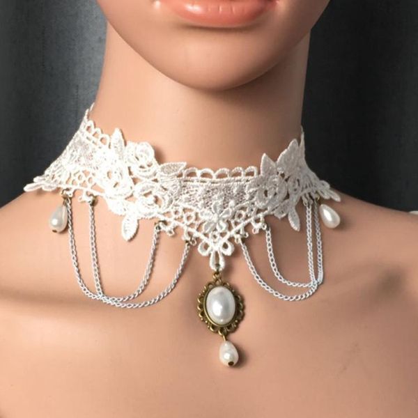 

pendant necklaces european and american gothic temperament women's clavicle chain retro style pearl neck neckband charm female choker, Silver