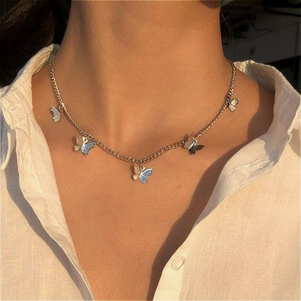 

butterfly necklaces pendant trendy stainless steel gold choker necklace for women luxury jewelry accessories christmas gifts, Silver