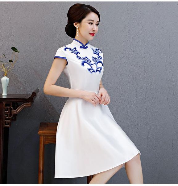 

ethnic clothing s-4xl white short cheongsam vintage chinese style dress womans mini qipao slim party dresses button vestido plus size, Red