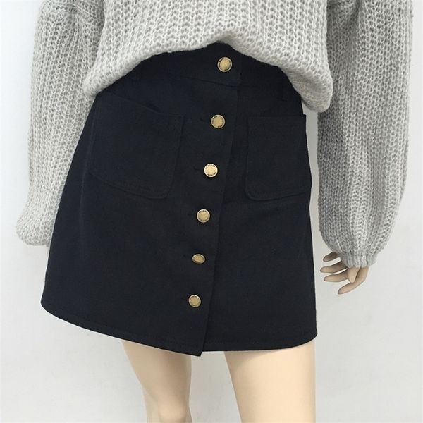 

lism denim short skirt summer women a-line single button skirts high waist slim pocket causal short mini skirt with belt 210319, Black