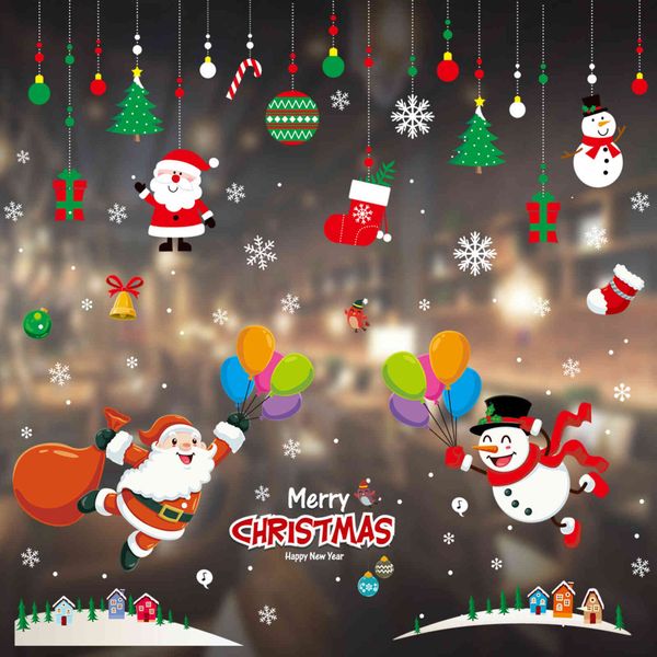 

new decorations santa snowman electrostatic window glass refrigerator sticker