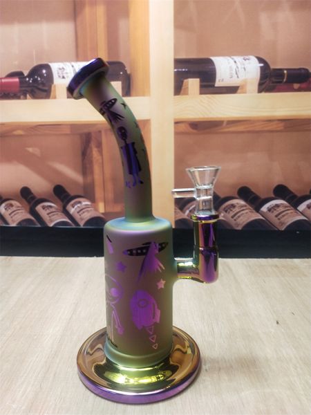 Bong da 8,3 pollici in vetro placcato con design in vetro, narghilè, pipa, tabacco, gorgogliatore, tubi di fumo, bottiglie da 14 mm, ciotola comune