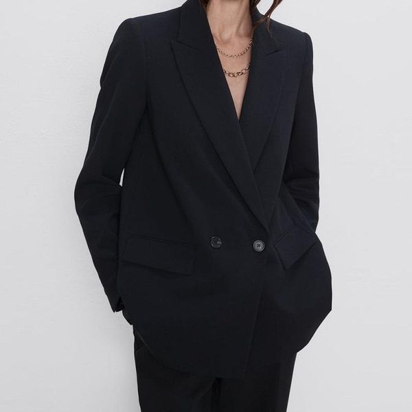 

women suit blazer jacket coat female loose casual double-breasted long-sleeve office ladies outwear vintage solid color korean women's, White;black