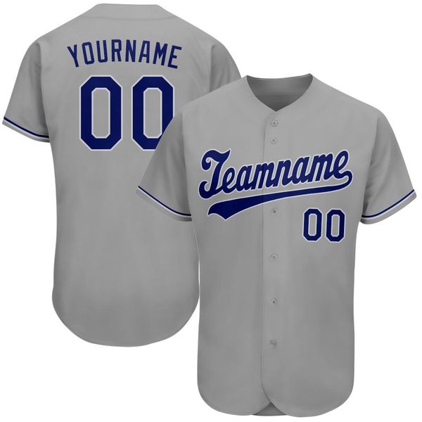 

custom gray royal-white authentic baseball jersey, Blue;black