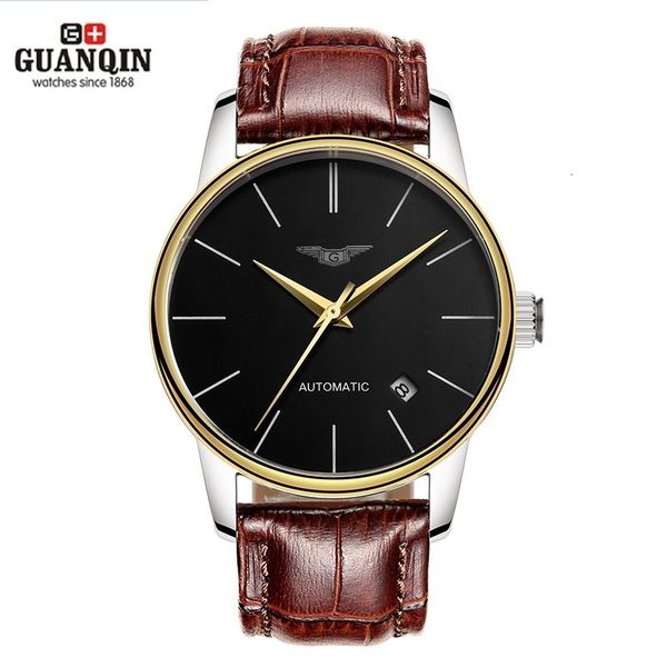 

luxury watches men make guanqin ultra-dunne mechanical leather reloj hombre automatico, Slivery;brown