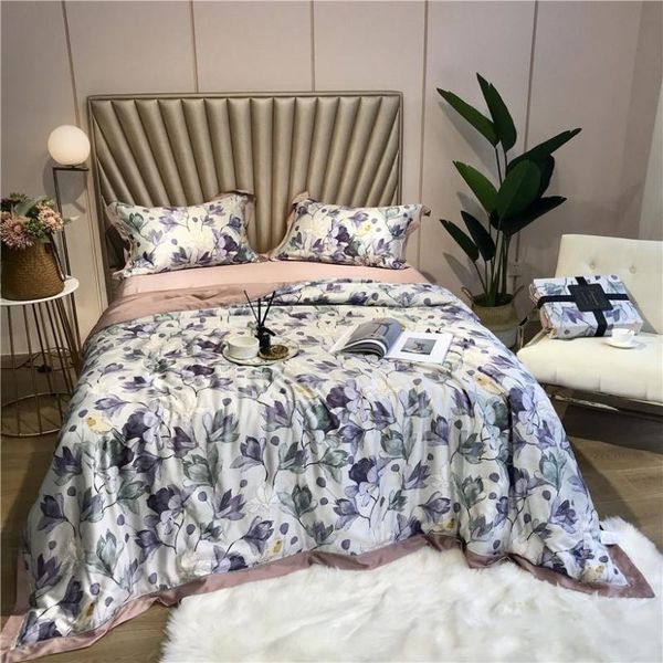 

comforters & sets summer air conditioning tencel silk throw blanket quilt bedspread bed cover set king queen size pillowcase colcha couvre l