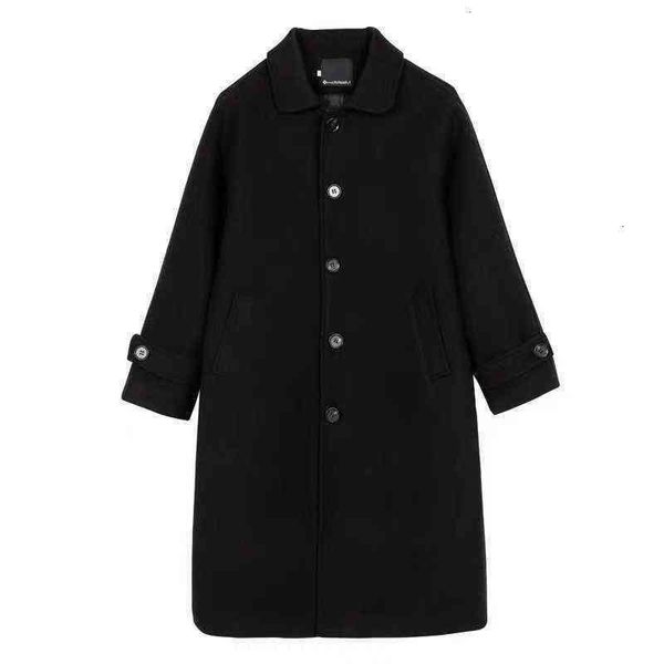 

student tweed coat women's middle long 2021 autumn winter korean loose thin thickened over knee woolen, Black