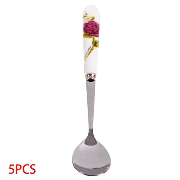 

spoons 5 pcs/set 15cm ceramic handle floral pattern multifunctional stir spoon dessert cute coffee kitchen tableware