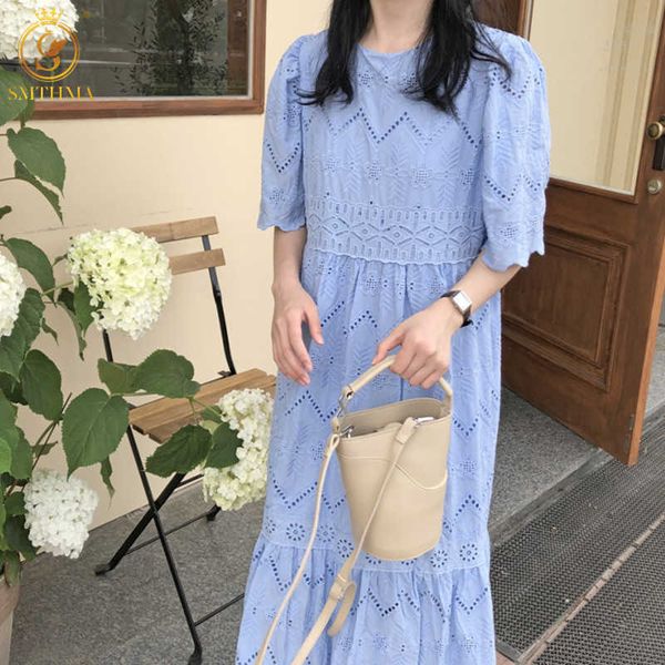 

casual dresses lace hollow out women fashion embroidery long short sleeve high waist lady loose es korean chic vestidos m5rd, Black;gray