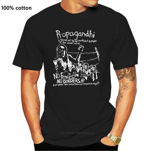 

men's t-shirts propagandhi no borders fences t shirt black, White;black