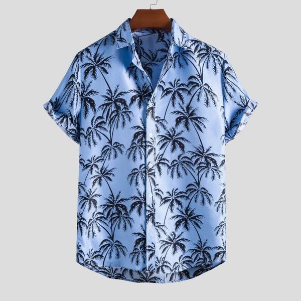 

men shirt ethnic style printed short sleeve stand collar hawaiian shirts spring summer casual slim beach blouse men's, White;black