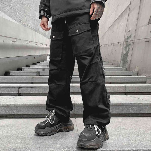 

men's pants multi pockets cargo harem jogger men hip hop fashion casual track trousers streetwear harajuku male sweatpants r1an, Black