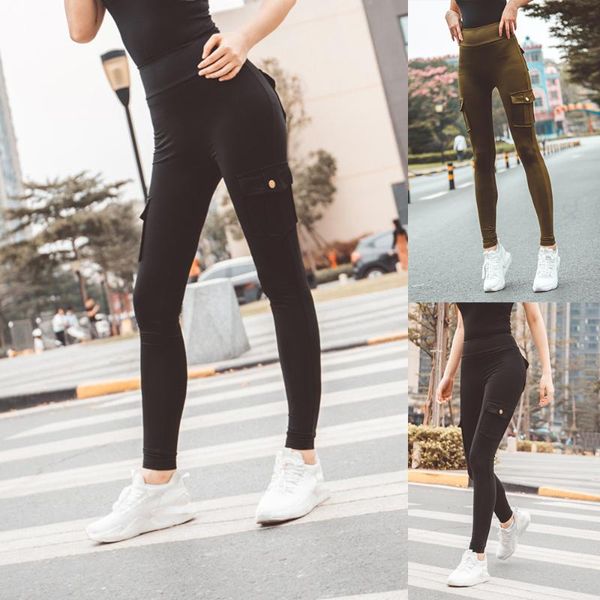 

women's pants & capris summer 2021 women sports workout jeggings fitness legging fashion high waist pocket stretchy deportes femme, Black;white