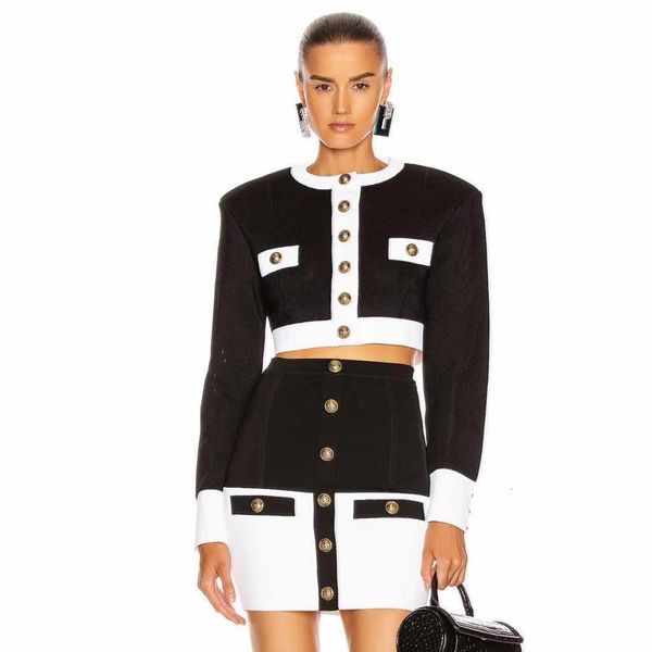 

two piece dress autumn black patchwork pieces bandage set full sleeves button crop & mini club party jwad, White